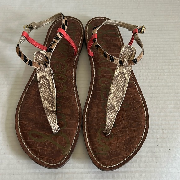 Sam Edelman Gigi Sandal Ankle Strap Flat Thong Snake Skin Print Women’s Size 10 - Picture 1 of 8